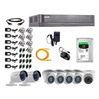 Kit de seguridad Hikvision 1 cámara Domo (micrófono incorporado) 1080P + 4 cámaras Domo Turbo 720P + 2 cámaras Tubo Turbo 720P + dvr + disco 2TB