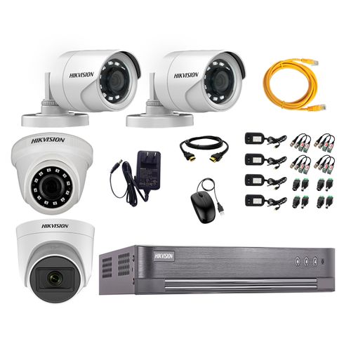 Kit de seguridad Hikvision 1 cámara Domo (micrófono incorporado) 1080P + 1 cámara Domo Turbo 1080P + 2 cámaras Tubo Turbo 1080P + dvr
