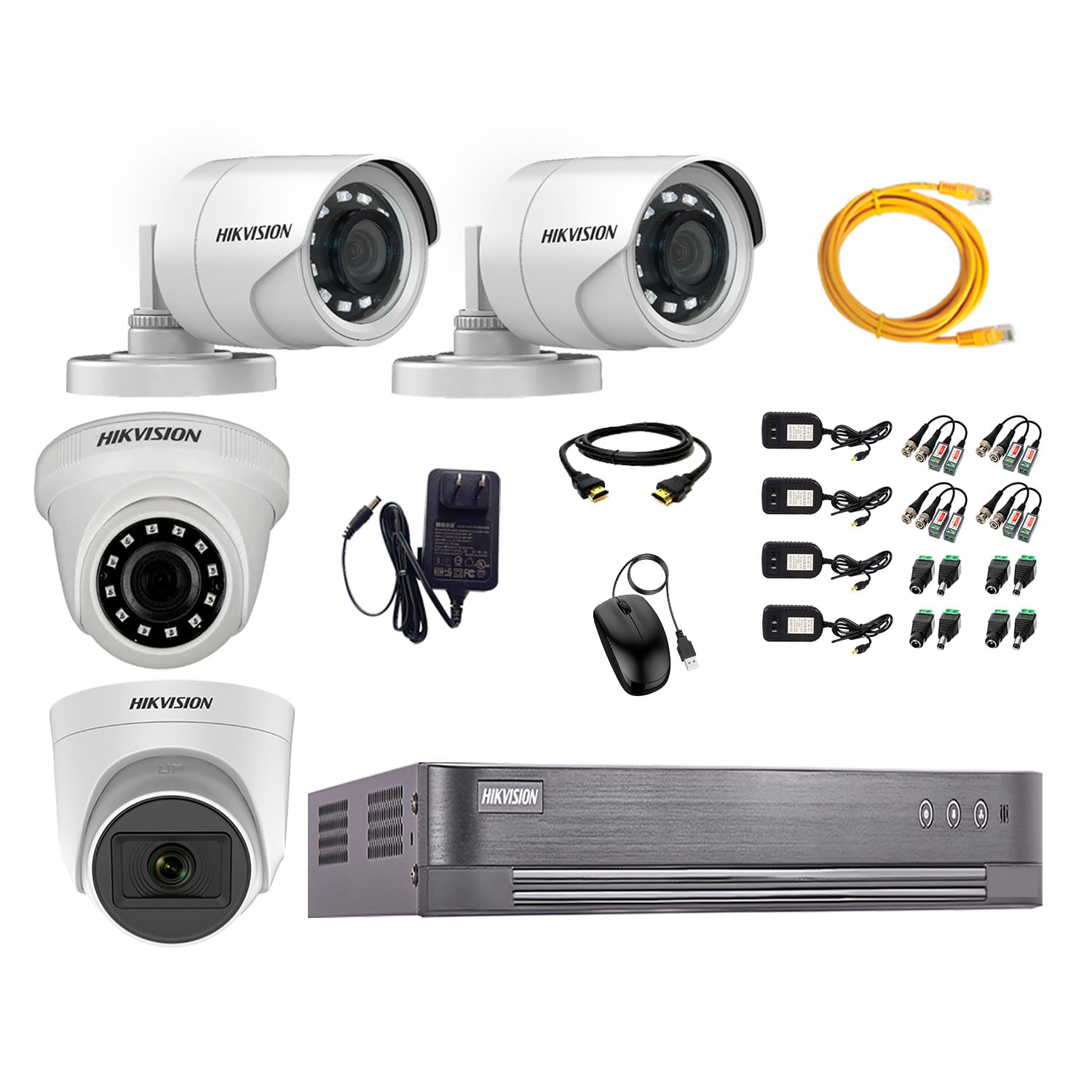 Imagen 1 del producto Kit de seguridad Hikvision 1 cámara Domo (micrófono incorporado) 1080P + 1 cámara Domo Turbo 1080P + 2 cámaras Tubo Turbo 1080P + dvr