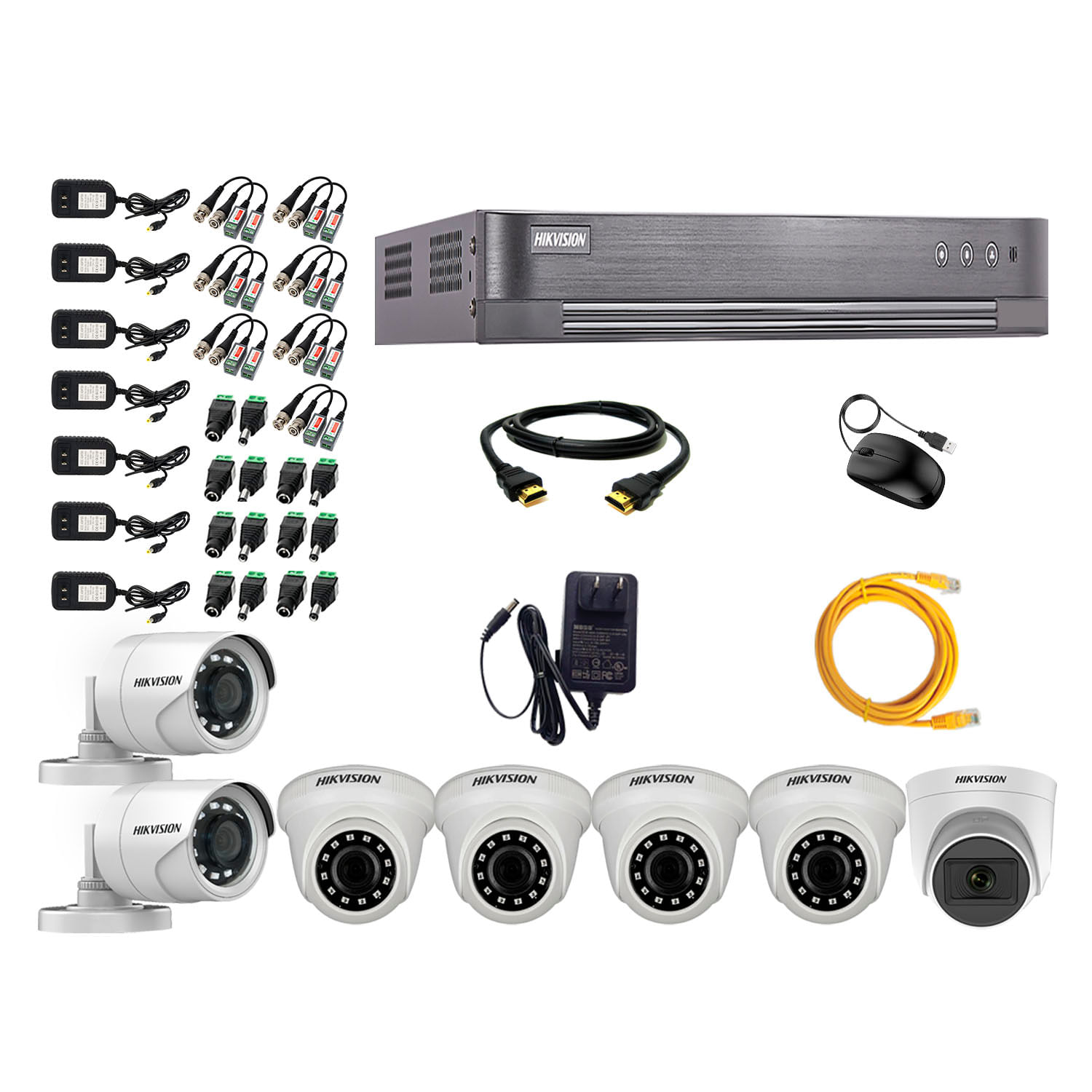 Imagen 1 del producto Kit de seguridad Hikvision 1 cámara Domo (micrófono incorporado) 1080P + 4 cámaras Domo Turbo 1080P + 2 cámaras Tubo Turbo 1080P + dvr