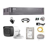Kit de seguridad Hikvision 1 cámara Tubo (micrófono incorporado) 1080P + dvr + disco 500GB + cable de 20 m