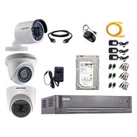 Kit de seguridad Hikvision 1 cámara Domo (micrófono incorporado) 1080P + 1 cámara Domo Turbo 720P + 1 cámara Tubo Turbo 720P + dvr + disco 500GB