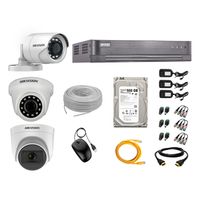 Kit de seguridad Hikvision 1 cámara Domo (micrófono incorporado) 1080P + 1 cámara Domo Turbo 1080P + 1 cámara Tubo Turbo 1080P + dvr + disco 500GB