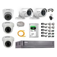 Kit de seguridad Hikvision 1 cámara Domo (micrófono incorporado) 1080P + 2 cámaras Tubo Turbo 1080P + 2 cámaras Domo Turbo 1080P + dvr + disco 1TB