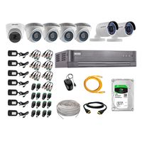 Kit de seguridad Hikvision 1 cámara Domo (micrófono incorporado) 1080P + 4 cámaras Domo Turbo 720P + 2 cámaras Tubo Turbo 720P + dvr + disco 1TB