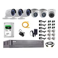 Kit de seguridad Hikvision 1 cámara Domo (micrófono incorporado) 1080P + 2 cámaras Domo Turbo 720P + 3 cámaras Tubo Turbo 720P + dvr + disco 2TB
