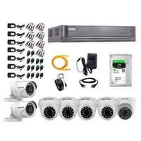 Kit de seguridad Hikvision 1 cámara Domo (micrófono incorporado) 1080P + 4 cámaras Domo Turbo 1080P + 2 cámaras Tubo Turbo 1080P + dvr + disco 1TB