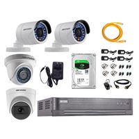 Kit de seguridad Hikvision 1 cámara Domo (micrófono incorporado) 1080P + 1 cámara Domo Turbo 720P + 2 cámaras Tubo Turbo 720P + dvr + disco 1TB