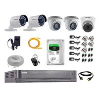 Kit de seguridad Hikvision 1 cámara Domo (micrófono incorporado) 1080P + 2 cámaras Domo Turbo 720P + 2 cámaras Tubo Turbo 720P + dvr + disco 2TB