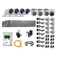 Kit de seguridad Hikvision 1 cámara Domo (micrófono incorporado) 1080P + 3 cámaras Domo Turbo 720P + 4 cámaras Tubo Turbo 720P + dvr + disco 2TB