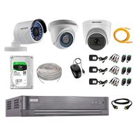 Kit de seguridad Hikvision 1 cámara Domo (micrófono incorporado) 1080P + 1 cámara Domo Turbo 720P + 1 cámara Tubo Turbo 720P + dvr + disco 1TB