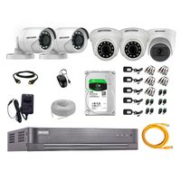 Kit de seguridad Hikvision 1 cámara Domo (micrófono incorporado) 1080P + 2 cámaras Tubo Turbo 1080P + 2 cámaras Domo Turbo 1080P + dvr + disco 2TB