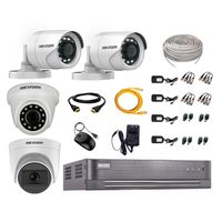 Kit de seguridad Hikvision 1 cámara Domo (micrófono incorporado) 1080P + 1 cámara Domo Turbo 1080P + 2 cámaras Tubo Turbo 1080P + dvr