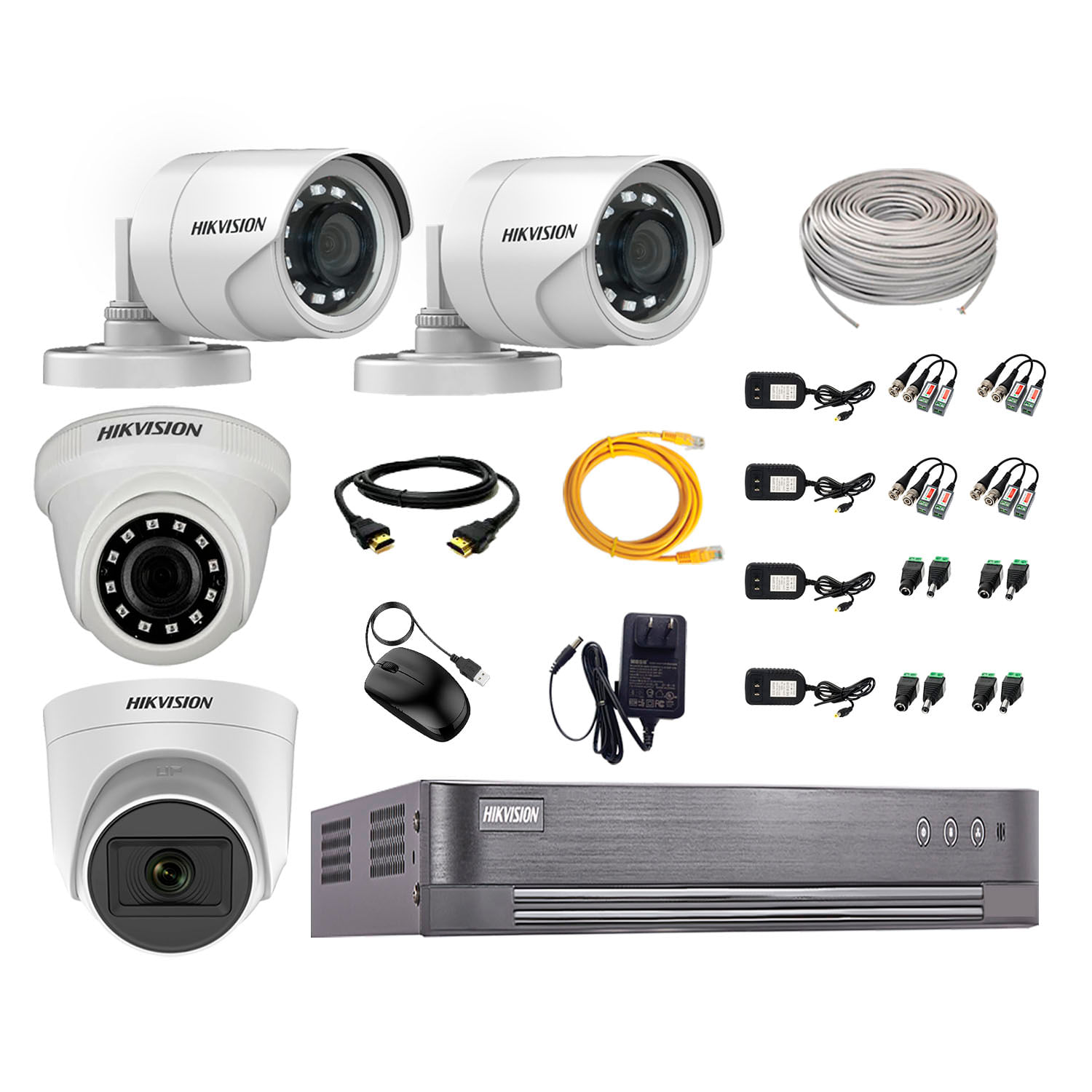 Imagen 1 del producto Kit de seguridad Hikvision 1 cámara Domo (micrófono incorporado) 1080P + 1 cámara Domo Turbo 1080P + 2 cámaras Tubo Turbo 1080P + dvr