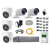 Kit de seguridad Hikvision 3 cámaras Domo (audio incorporado) 1080P + 2 cámaras Tubo 1080P + dvr + disco 1TB