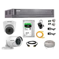 Kit de seguridad Hikvision 1 cámara Domo (micrófono incorporado) 1080P + 1 cámara Tubo Turbo 1080P + dvr + disco 1TB