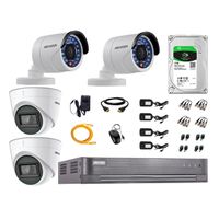 Kit de seguridad Hikvision 2 cámaras Domo (audio incorporado) 1080P + 2 cámaras Tubo 1080P + dvr + disco 1TB