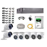 Kit de seguridad Hikvision 3 cámaras Domo (audio incorporado) 1080P + 2 cámaras Domo 1080P + 2 cámaras Tubo 1080P + dvr + disco 2TB