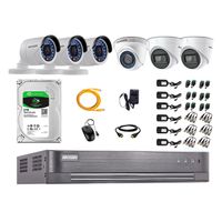 Kit de seguridad Hikvision 2 cámaras Domo (audio incorporado) 1080P + 1 cámara Domo 1080P + 3 cámaras Tubo 1080P + dvr + disco 2TB