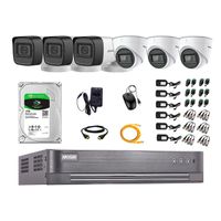Kit de seguridad Hikvision 3 cámaras Domo (audio incorporado) 1080P + 3 cámaras Tubo (audio incorporado) 1080P + dvr + disco 1TB