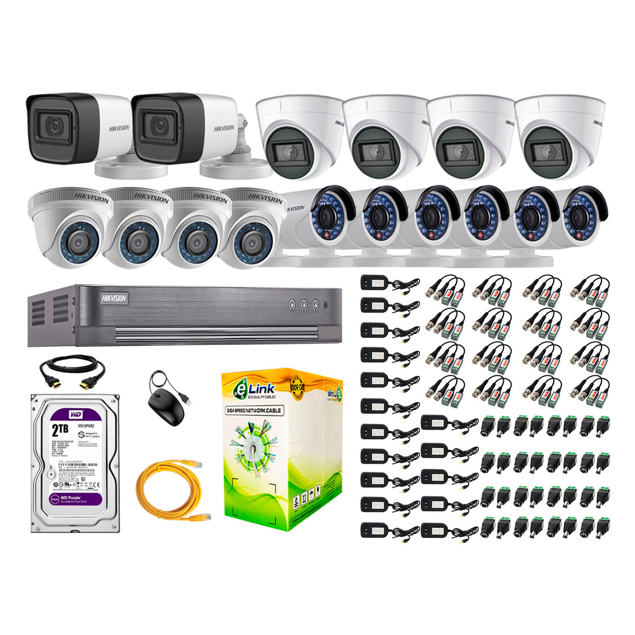Kit de seguridad Hikvision 4 cámaras Domo (audio incorporado) + 2 cámaras Tubo (audio incorporado) + 4 cámaras Domo + 6 cámaras Tubo + disco 2TB