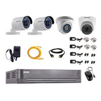 Kit de seguridad Hikvision 1 cámara Domo (micrófono incorporado) 1080P + 1 cámara Domo Turbo 720P + 2 cámaras Tubo Turbo 720P + dvr