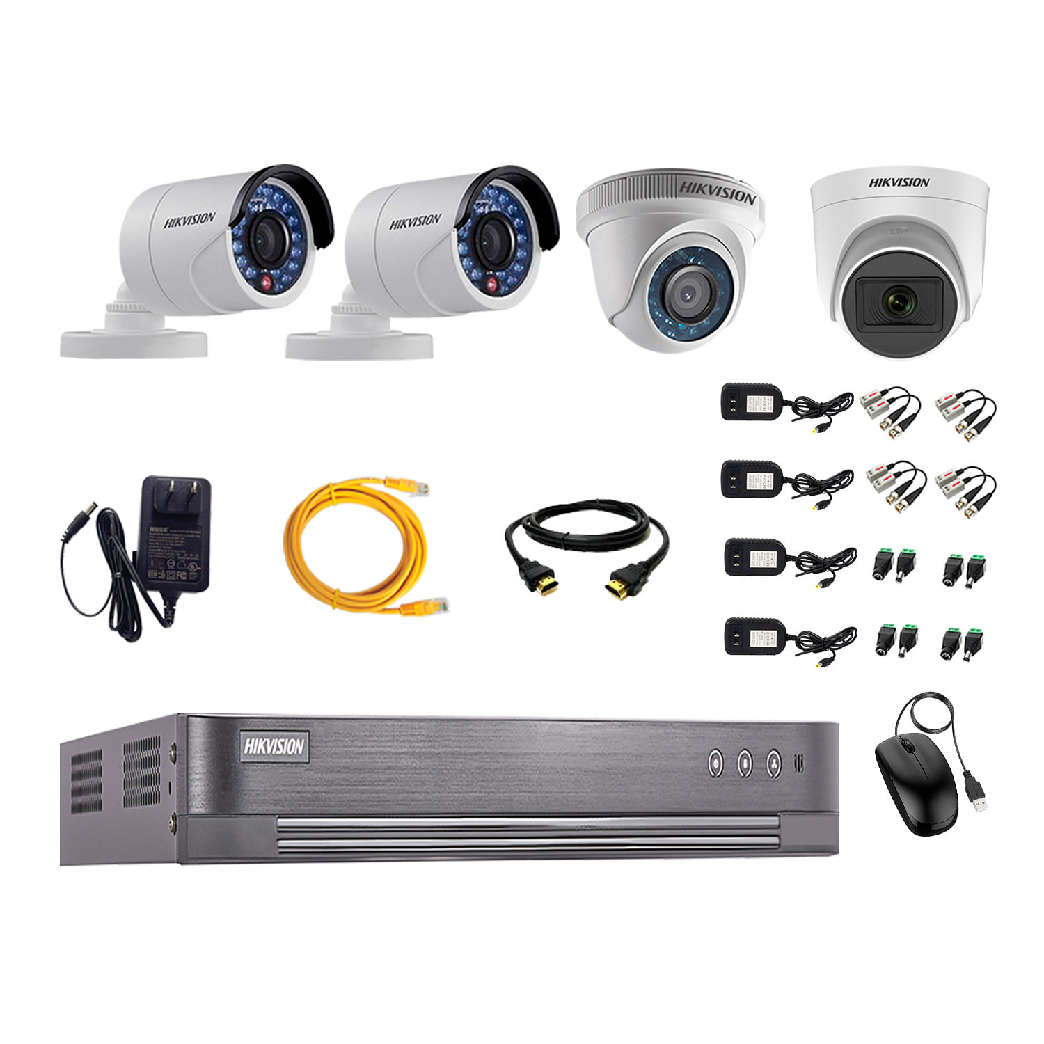 Imagen 1 del producto Kit de seguridad Hikvision 1 cámara Domo (micrófono incorporado) 1080P + 1 cámara Domo Turbo 720P + 2 cámaras Tubo Turbo 720P + dvr