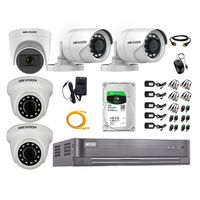 Kit de seguridad Hikvision 1 cámara Domo (micrófono incorporado) 1080P + 2 cámaras Tubo Turbo 1080P + 2 cámaras Domo Turbo 1080P + dvr + disco 1TB