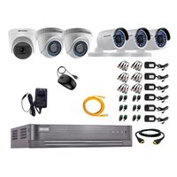 Kit de seguridad Hikvision 1 cámara Domo (micrófono incorporado) 1080P + 2 cámaras Domo turbo 720P + 3 cámaras Tubo Turbo 720P + dvr
