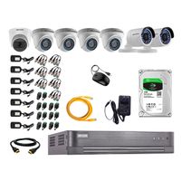 Kit de seguridad Hikvision 1 cámara Domo (micrófono incorporado) 1080P + 4 cámaras Domo Turbo 720P + 2 cámaras Tubo Turbo 720P + dvr + disco 1TB