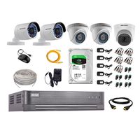 Kit de seguridad Hikvision 1 cámara Domo (micrófono incoporado) 1080P + 2 cámaras Domo Tubo 720P + 2 cámaras Tubo Turbo 720P + dvr + disco 1TB