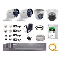 Kit de seguridad Hikvision 1 cámara Domo (micrófono incorporado) 1080P + 1 cámara Domo Turbo 720P + 2 cámaras Tubo Turbo 720P + dvr + disco 1TB