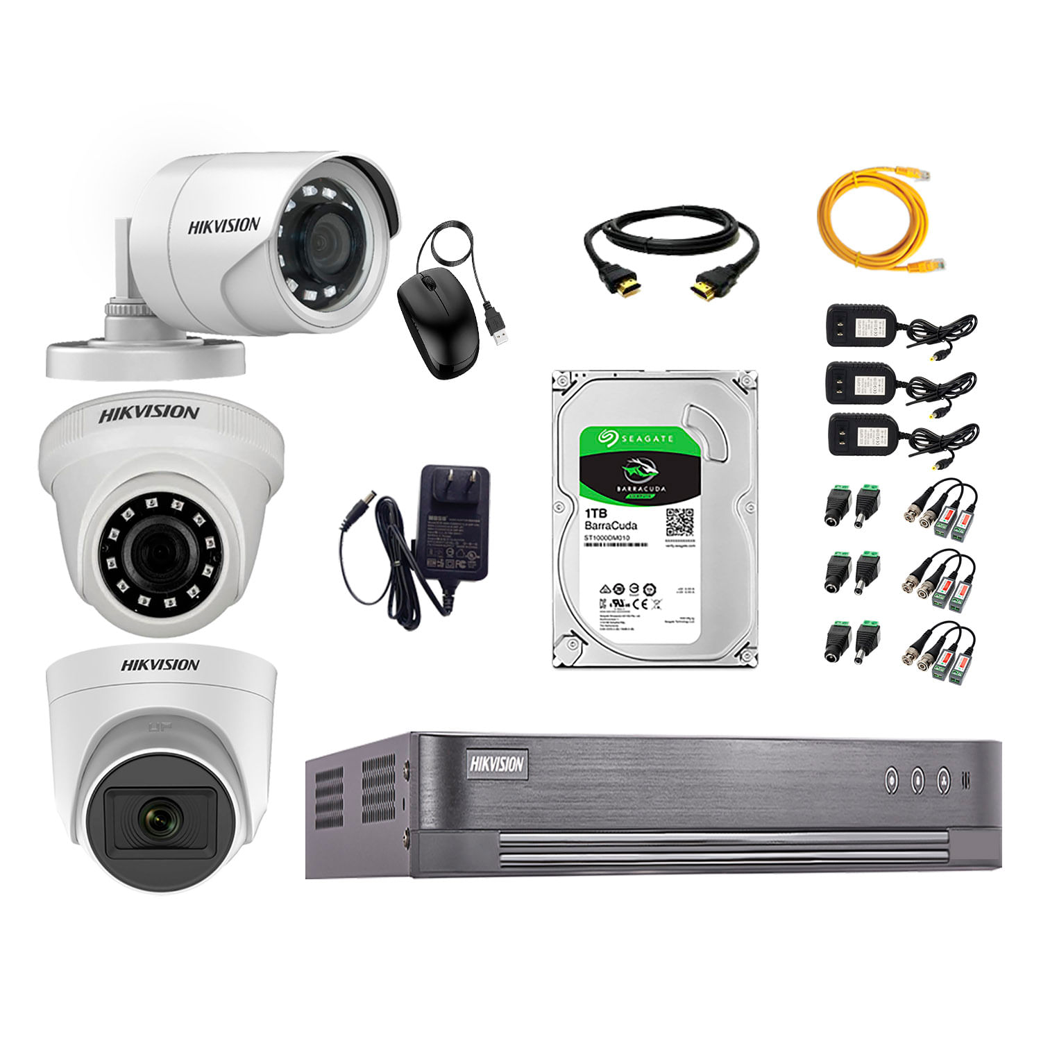 Imagen 1 del producto Kit de seguridad Hikvision 1 cámara Domo (micrófono incorporado) 1080P + 1 cámara Domo Turbo 1080P + 1 cámara Tubo Turbo 1080P + dvr + disco 1TB