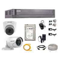 Kit de seguridad Hikvision 1 cámara Domo (micrófono incorporado) 1080P + 1 cámara Tubo Turbo 1080P + dvr + disco 500GB