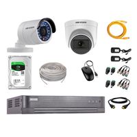 Kit de seguridad Hikvision 1 cámara Domo (micrófono incorporado) 1080P + 1 cámara Tubo Turbo 720P + dvr + disco 1TB
