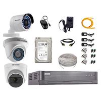 Kit de seguridad Hikvision 1 cámara Domo (micrófono incorporado) 1080P + 1 cámara Domo Turbo 720P + 1 cámara Tubo Turbo 720P + dvr + disco 500GB
