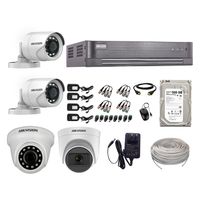 Kit de seguridad Hikvision 1 cámara Domo (micrófono incorporado) 1080P + 1 cámara Domo Turbo 1080P + 2 cámaras Tubo Turbo 1080P + dvr + disco 500GB
