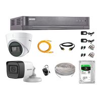 Kit de seguridad Hikvision 1 cámara Domo (audio incorporado) 1080P + 1 cámara Tubo (audio incorporado) 1080P + dvr + disco 1TB