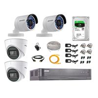 Kit de seguridad Hikvision 2 cámaras Domo (audio incorporado) 1080P + 2 cámaras Tubo 1080P + dvr + disco 2TB