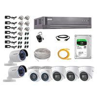 Kit de seguridad Hikvision 3 cámaras Domo (audio incorporado) 1080P + 2 cámaras Domo 1080P + 2 cámaras Tubo 1080P + dvr + disco 1TB