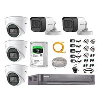 Kit de seguridad Hikvision 3 cámaras Domo (audio incorporado) 1080P + 2 cámaras Tubo (audio incorporado) 1080P + dvr + disco 2TB