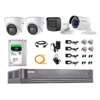 Kit de seguridad Hikvision 2 cámaras Domo (audio incorporado) 1080P + 1 cámara Tubo (audio incorporado) 1080P + 1 cámara Tubo 1080P + dvr + disco 2TB