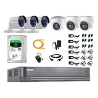 Kit de seguridad Hikvision 2 cámaras Domo (audio incorporado) 1080P + 1 cámara Domo1080P +3 cámaras Tubo 1080P + dvr + disco 1TB
