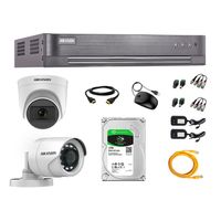 Kit de seguridad Hikvision 1 cámara Domo (micrófono incorporado) 1080P + 1 cámara Tubo Turbo 1080P + dvr + disco 1TB