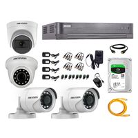 Kit de seguridad Hikvision 1 cámara Domo (audio incorporado) 1080P + 1 cámara Domo Turbo 1080P + 2 cámaras Tubo Turbo 1080P + dvr + disco 1TB