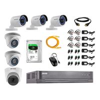Kit de seguridad Hikvision 1 cámara Domo (micrófono incorporado) 1080P + 2 cámaras Domo Turbo 720P + 3 cámaras Tubo Turbo 720P + dvr + disco 1TB