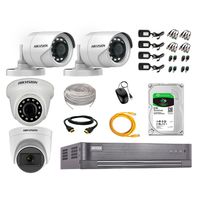 Kit de seguridad Hikvision 1 cámara Domo (micrófono incorporado) 1080P + 1 cámara Domo Turbo 1080P + 2 cámaras Tubo Turbo 1080P + dvr + disco 2TB