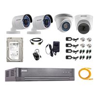 Kit de seguridad Hikvsion 1 cámara Domo (micrófono incorporado) 1080P + 1 cámara Domo Turbo 720P + 2 cámaras Tubo Turbo 720P + dvr + disco 500GB