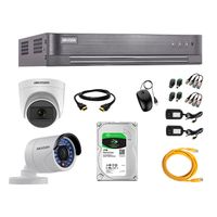 Kit de seguridad Hikvision 1 cámara Domo (micrófono incorporado) 1080P + 1 cámara Tubo Turbo 720P + dvr + disco 1TB
