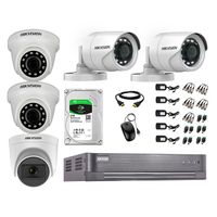 Kit de seguridad Hikvision 1 cámara Domo (micrófono incorporado) 1080P + 2 cámaras Tubo Turbo 1080P + 2 cámaras Domo Turbo 1080P + dvr + disco 2TB